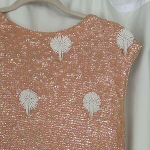 Vtg 1960s Regalia Imports Pink Sequins and White Beaded Tassel Vest, 100% Wool